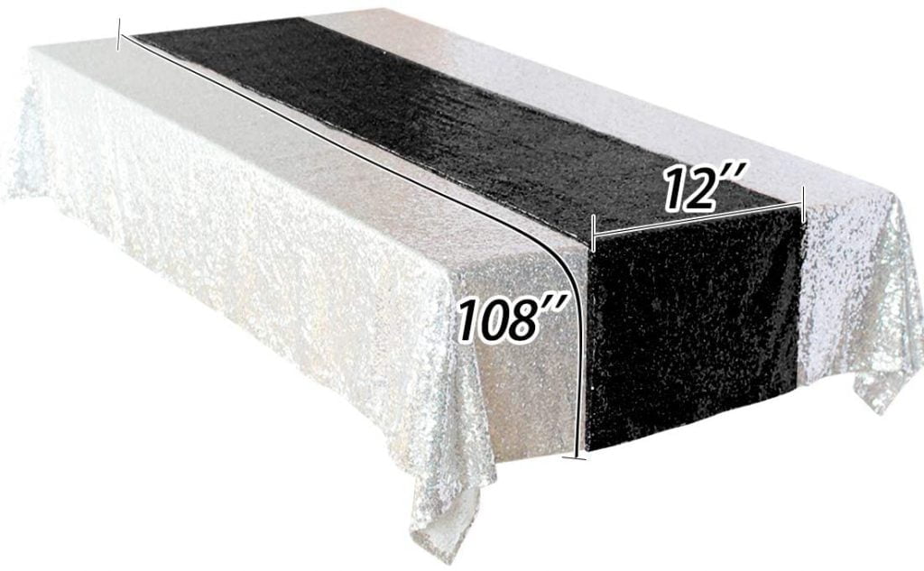 MENGQ Black Sequin Table Runner