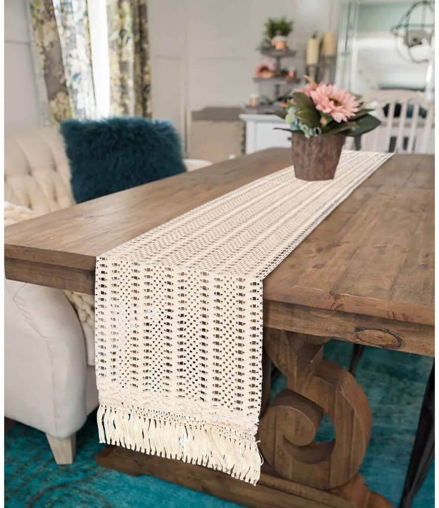 OurWarm Natural Macrame Table Runner